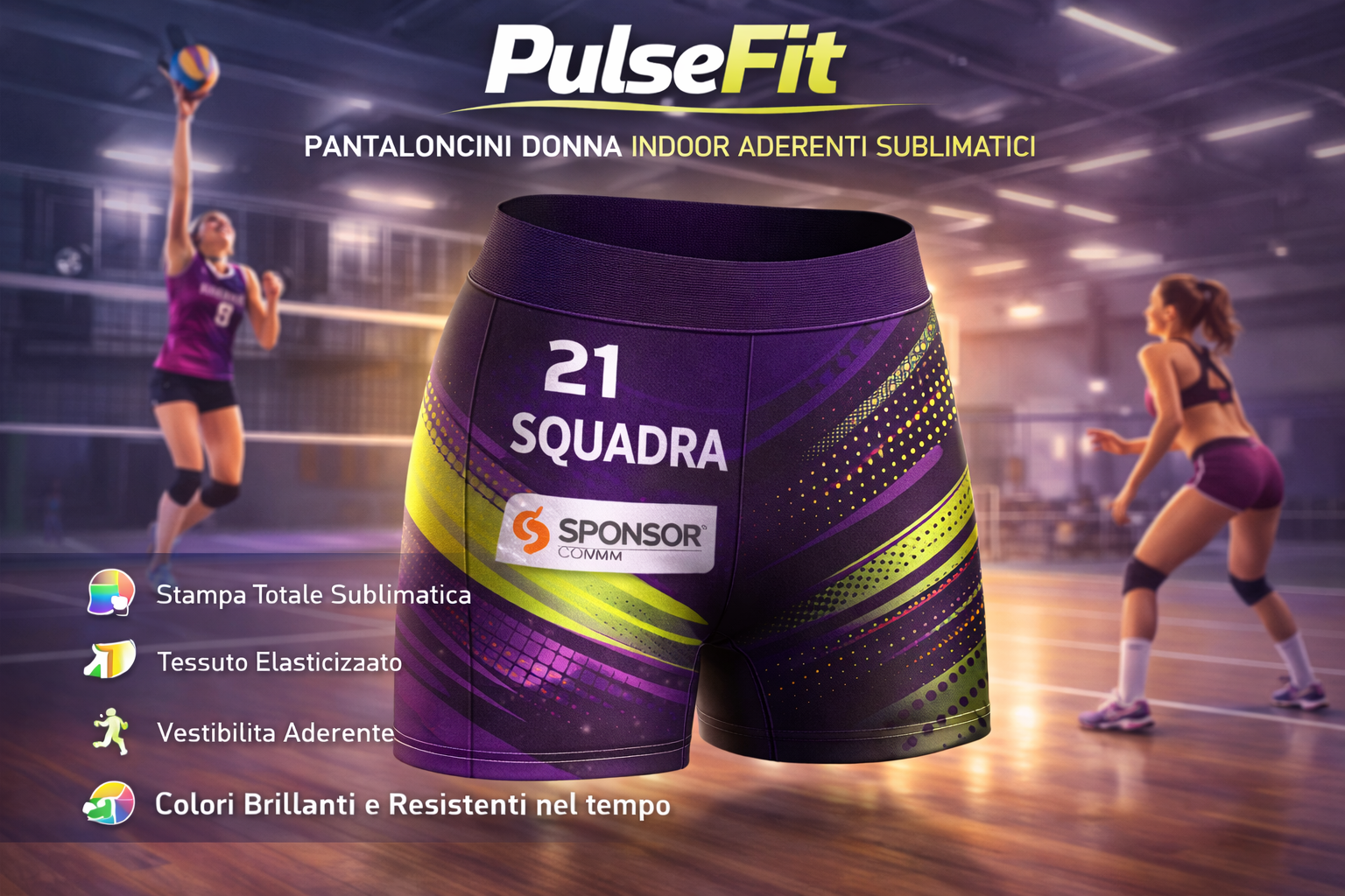 PulseFit – Pantaloncini Donna Indoor Aderenti Sublimatici